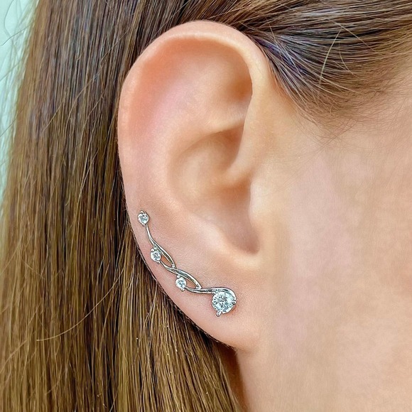 INFINITY  EAR CLIMBERS WITH CZ DIAMONDS - STERLING SILVER 925 - Picture 4 of 5
